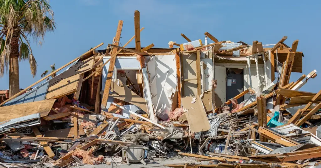 Home that has been destroyed by a hurricane in Florida.