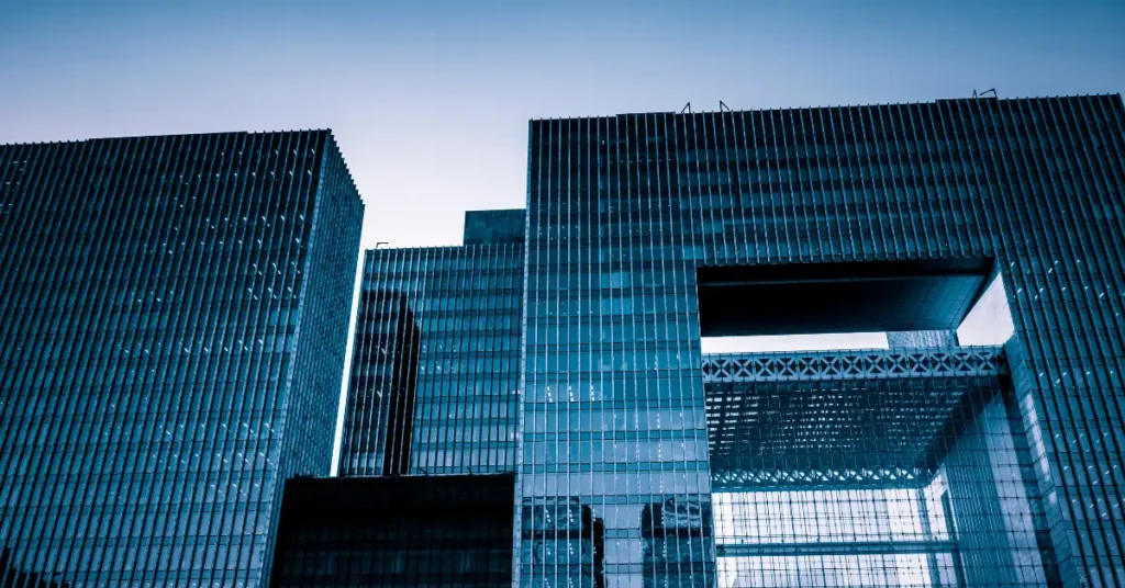 Large skyscrapers at dusk