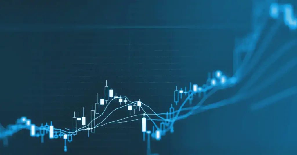 Upward trending financial graph on dark blue background