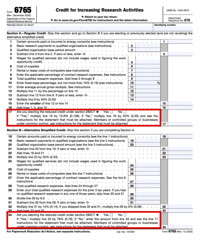 Form 6765 280c election